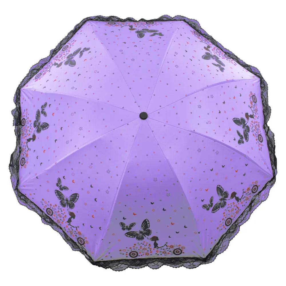 Butterfly Lace UV Umbrella Paraguas Manual for Woman Rain and Sun Gift New