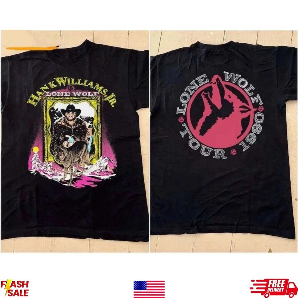 Hank Williams II _Lone Wolf_ Tour 1990 Short Sleeved T-shirt Suitable for Sports and Casual Wear - Men's Shirt