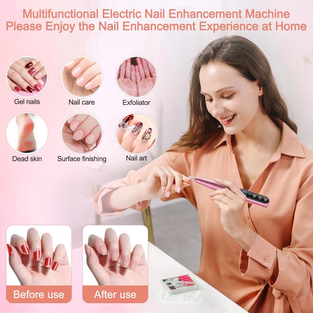 NAILGIRLS Cordless Electric Nail Drill Machine 11 in 1 Kit, Portable Rechargeable Nail File Set for Acrylic Gel Dip Powder Nails, 35 Speeds Manicure