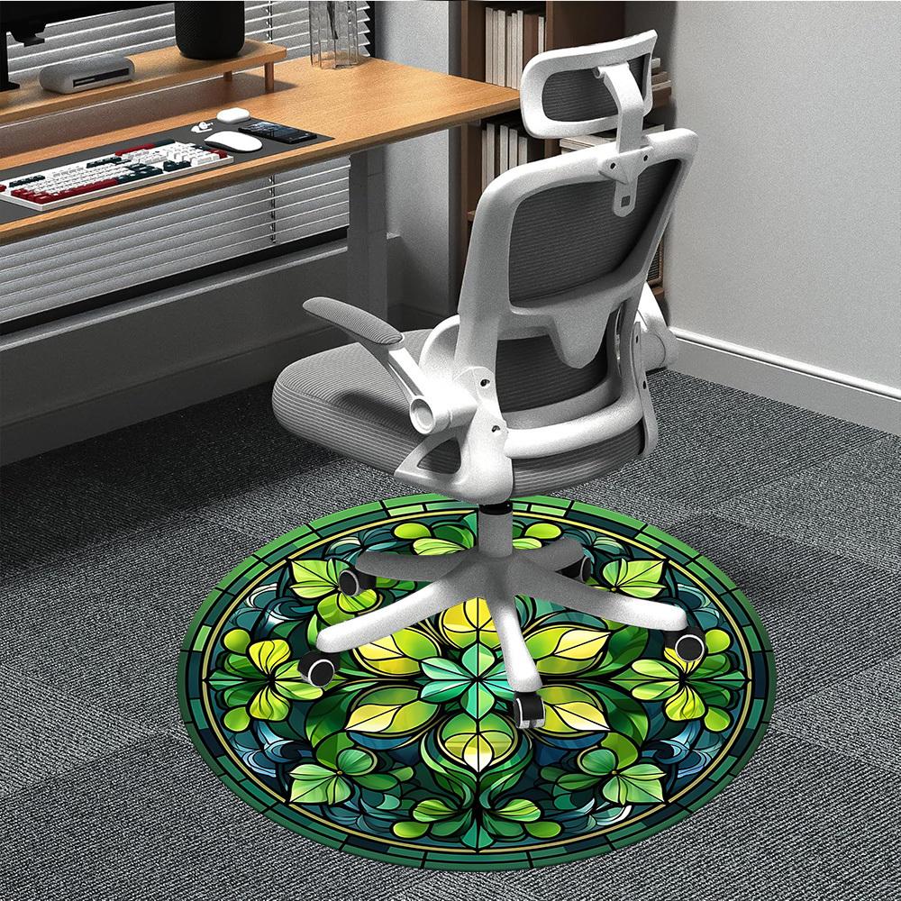 

1PC Green Floral Pattern Chair Carpet for Office, Indoor Non-Slip Washable Carpet, Soft Comfortable Mat For Office Room yy250930196 80cm by 80cm