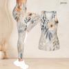 Women Plus Size Two Piece Set Scoop Neck Sleeveless Tank Top Fitted Floral Printed Pants Orange Blue Off White