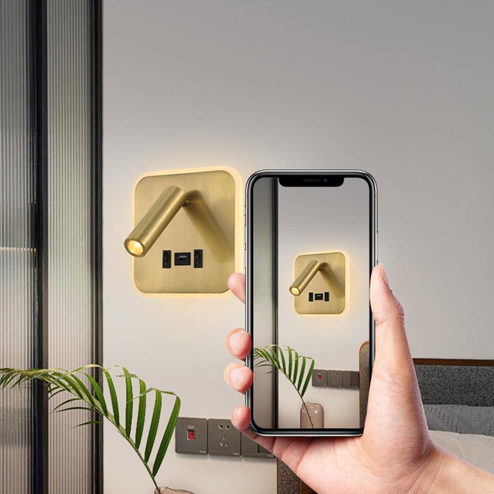 Hotel Moderne Lese-Wandleuchte USB-Schnittstelle Dimmbare LED-Wandleuchte mit Schaltern Metallgehäuse und Acryl-Lampenschirm Dekorationsleuchte
