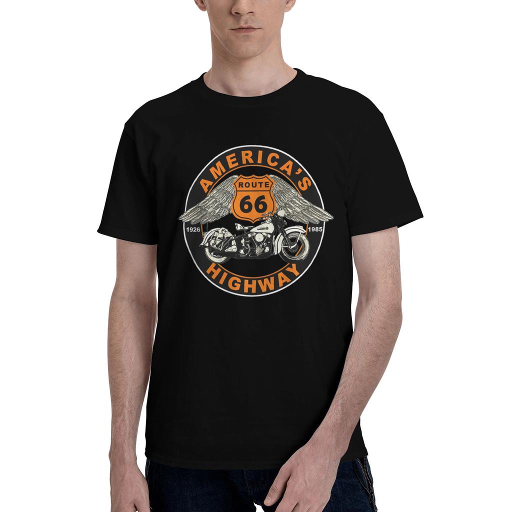 Awesome Motorcycle Route 66 Tshirts Unisex Unisexs Crew Neck Pure Cotton T Shirts Motorcycle Cruise America Tees Plus Size Clothes
