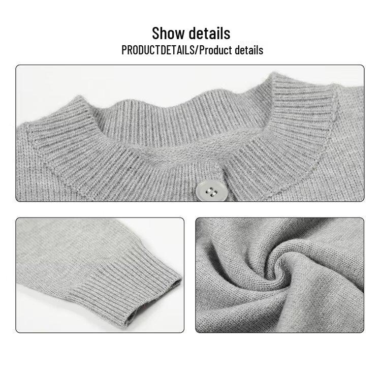 Men's Korean Style Grey Henley Knit Sweater, Long-Sleeve, Round Neck, Winter 2026 Edition