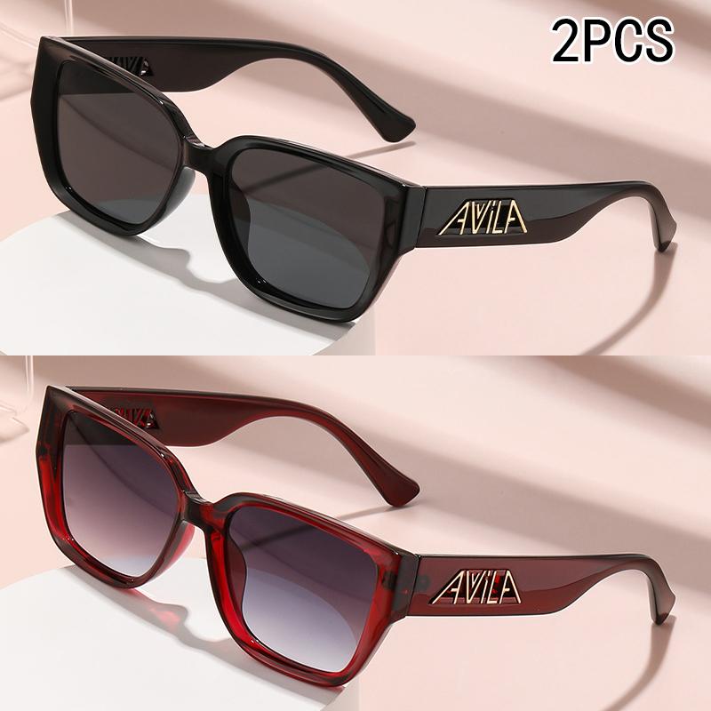 2/4PCS Large Frame Trendy Sunglasses Wide Foot Hollow Letters Sunglasses Women's Fashion Square Frame Sunglasses 6100