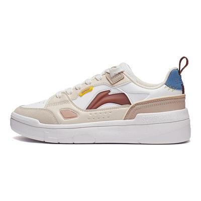 Li Ning Common 80s Comfortable Versatile Easy Casual Slip Resistant Durable Low Top Skate Shoes Women Sneakers Brown White AGCT228-3
