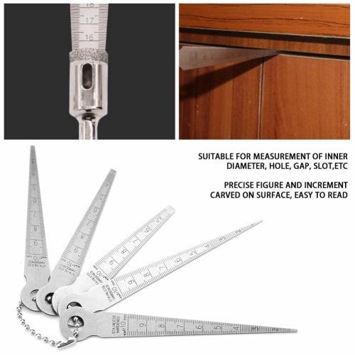 Pomya High-Quality Stainless Steel Welding Taper Feeler Gauge Ruler, 10mm Hole Inspection Tool, 5 Different Gauges
