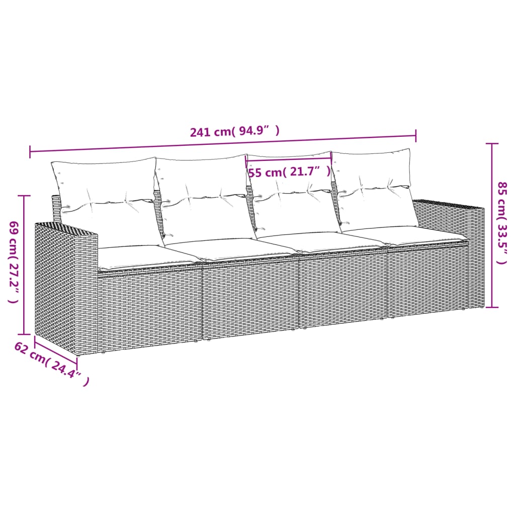 Vidaxl 4-Cz. Garden Furniture Set With Cushions, Beige, Poly Rattan