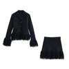 Kaslead New Women Clothes Western Style Lapel Long Sleeve Knitted Outerwear Skirt 433100 4331005