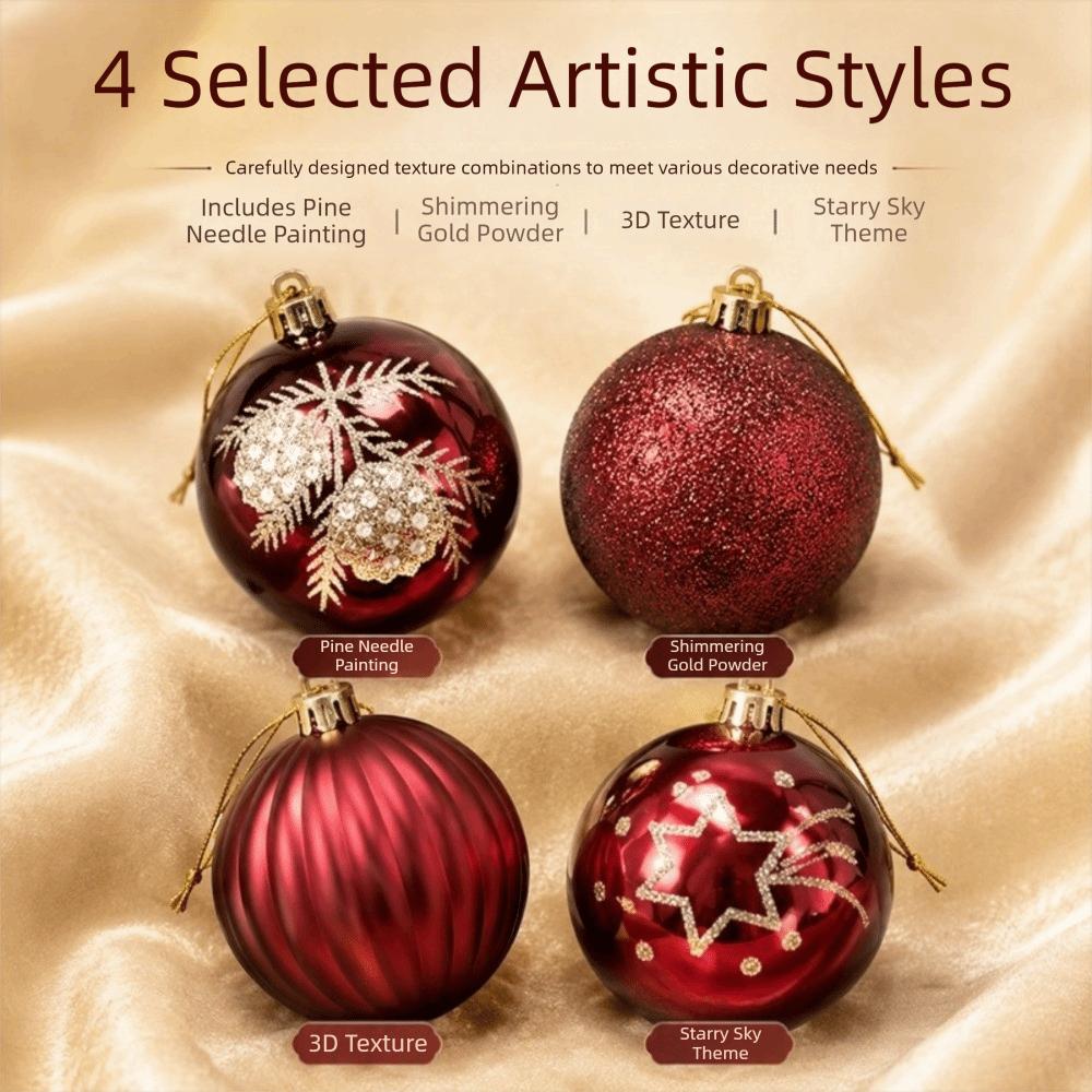 9Pcs/Set Plastic Christmas Balls with Gold Pattern Red Christmas Balls Pendant Decorative Shatterproof Xmas Tree Ornaments