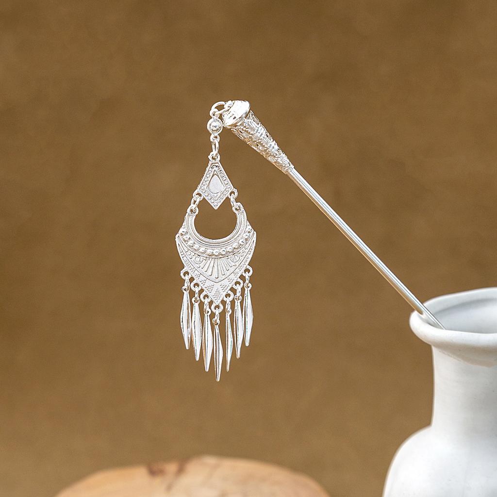 New Chinese-style Geometric Hollowed-out Fringed Hairpin, Water-drop-shaped Drooping Hairpin for Hanfu Updo Accessories, for Women
