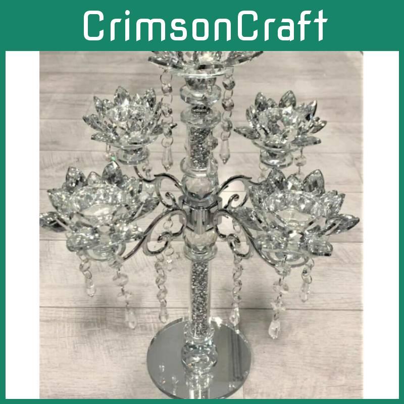 Crystal Artificial Sparkling Candle Holder Lotus Design For Daily Home Decor
