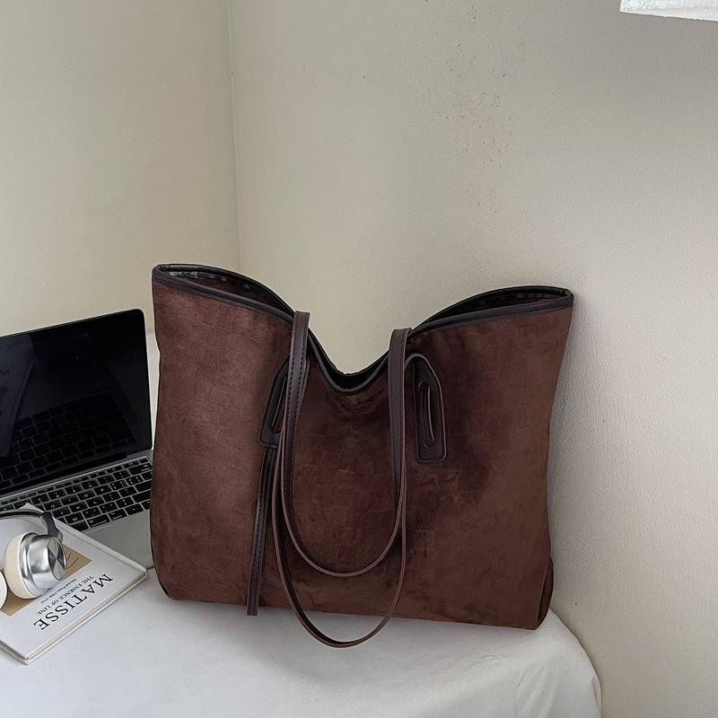 

Сумка большой вместимости, женская новая студенческая сумка через плечо для занятий, сумка-тоут, простая замшевая флисовая сумка для поездок на работу