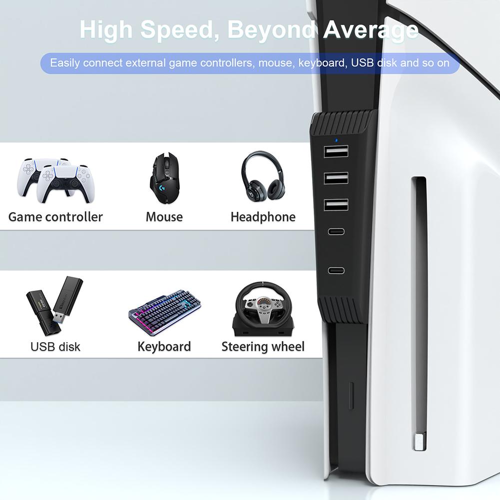 5-in-1 USB-Hub High-Speed Zusätzlicher USB-Port-Erweiterer mit 3 USB + 1 Typ-C-Port + 1 Typ-C 3.1 für PS5 Slim Konsole Disc & Digital