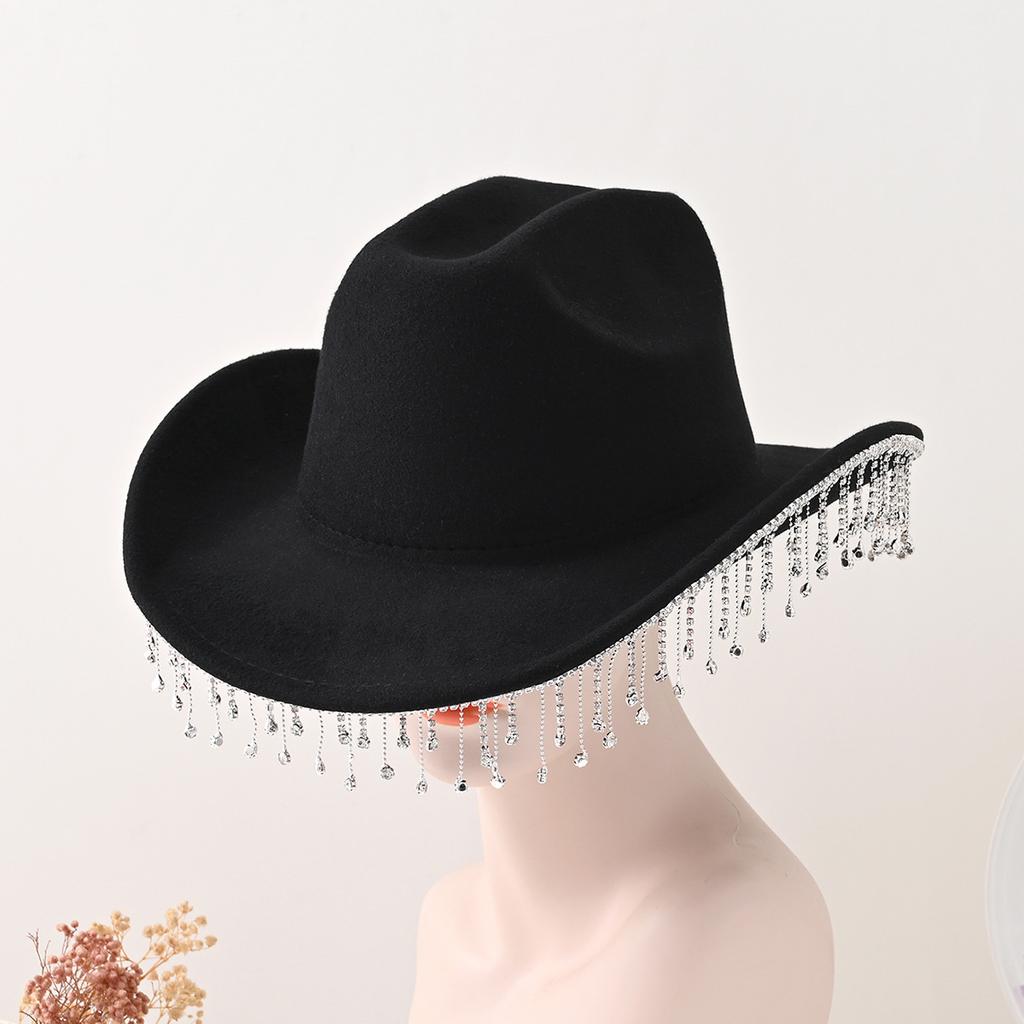 Beliebter Zylinder Cowboyhut Eleganter großer Schirm Leichter Luxus Quaste Funkelnd Party Musikfestival Tragehut