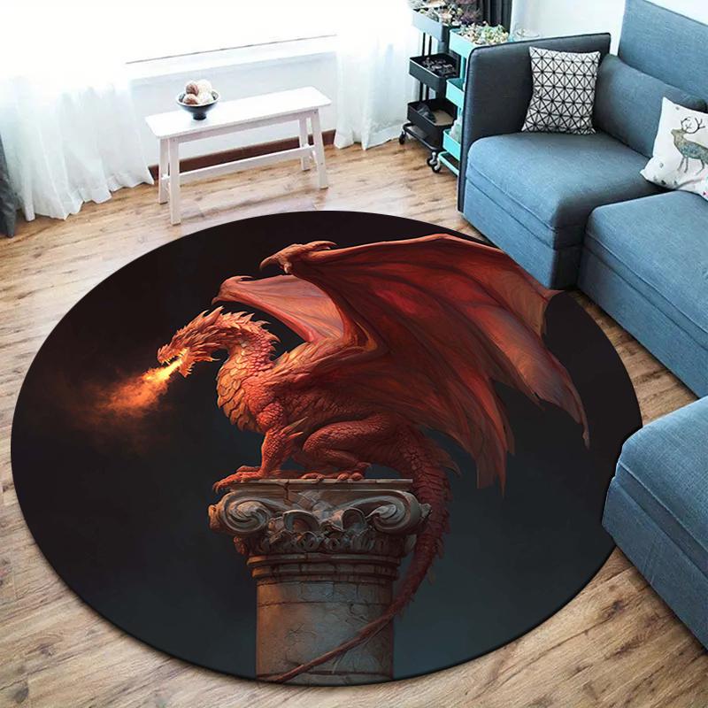 Cartoon dragon Round Area Rug,Carpet Rug for Living Room Bedroom Sofa Playroom Decor,Non-slip Floor Mat 80cmx80cm