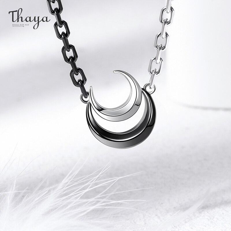 Thaya Corrente de Elo Colares Românticos Femininos Colares com Pingente de Estrela e Lua Gargantilha Design Original Adorável Joias Finas Para CasalCorrente Fofa