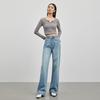 Shi Lin 2026 High-Quality Korean Style High-Waist Wide Leg Light Blue Floor-Length Jeans.