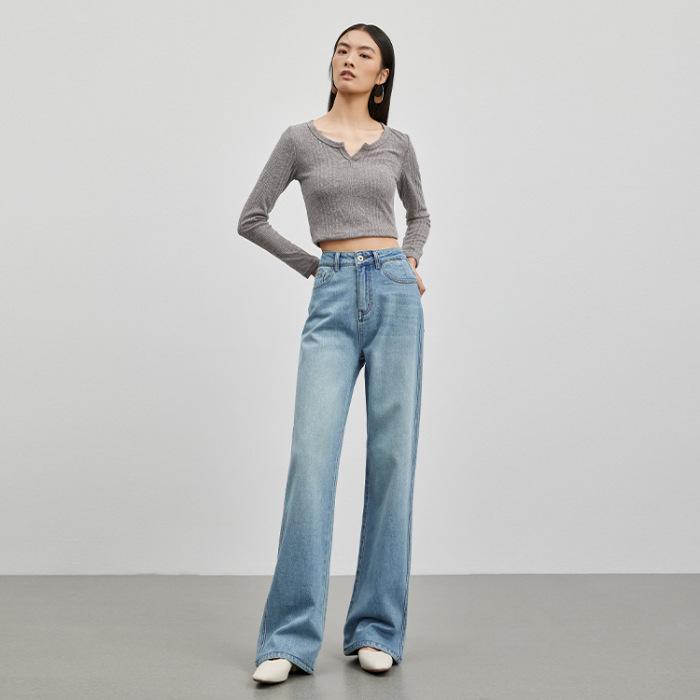 Shi Lin 2026 High-Quality Korean Style High-Waist Wide Leg Light Blue Floor-Length Jeans. 27