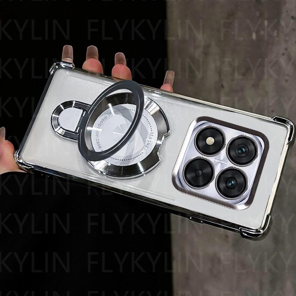 Phone Case For Xiaomi Redmi Note 14 Pro 13 14 Pro Plus 14S 4G 5G Magnetic Holder Stand Plating Silicone Clear Shockproof Cover