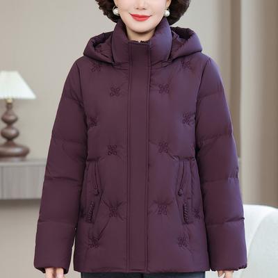 Übergröße XL-6XL Damen Kurzpufferjacke Mittleren Alters Winter-Oberbekleidung mit Kapuze Elegant Stickerei Dick Warm Daunenmäntel