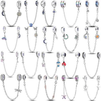 Cadena de Seguridad de Plata 925 Brillante Transparente Joyería DIY Se Adapta a Pulsera Original Charms para un Look Elegante