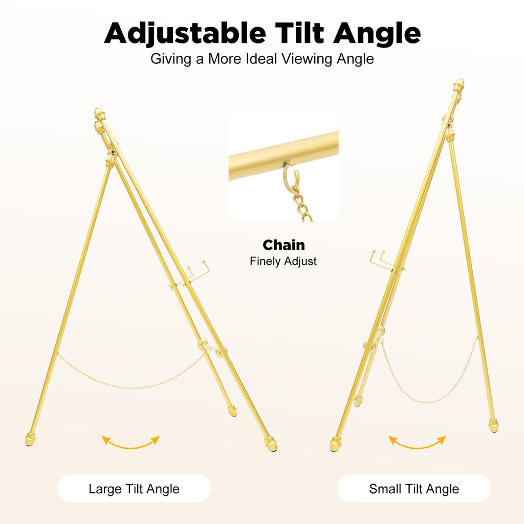 2 Pack Gold Floor Easel Stand, Heavy Duty Adjustable A-Frame Poster Holder for Wedding Sign Photo Display