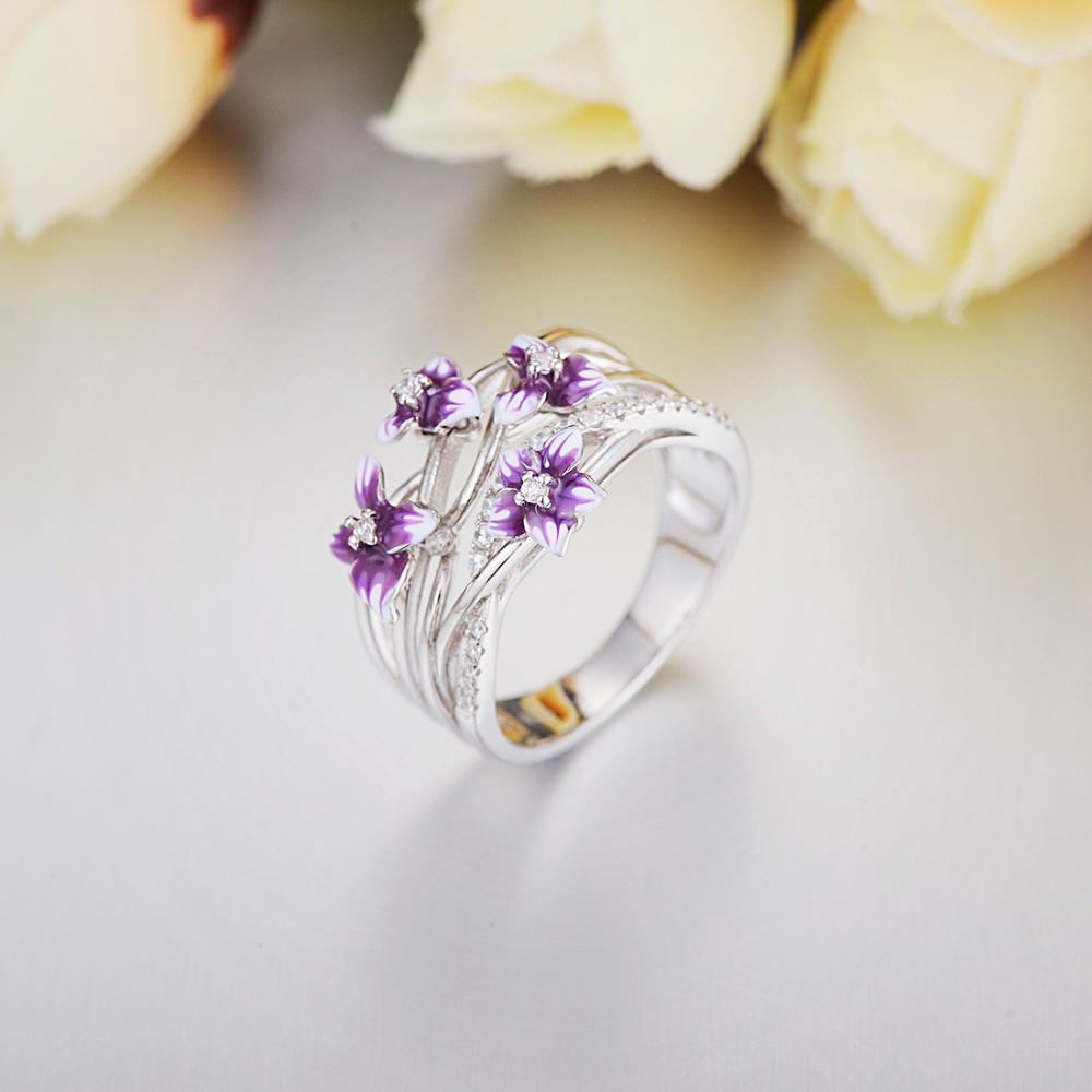 Violett Blomma Diamant Förlovningsring - Europeisk & Amerikansk Stil