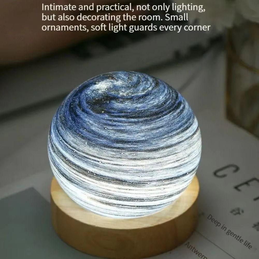 With Wooden Stand 3D Planet Glass Lamp USB Plug In Mini Planet Table Lamp Girls