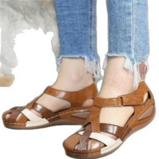 Plus Size Women's Summer Wedge Sandals with Round Toe and Magic Tape Closure
