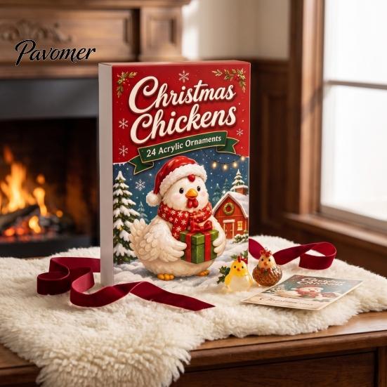 Christmas Tree Hanging Charms Chicken Advent Calendar 2026, 24 Unique 2D Acrylic Reusable Holiday Decor Ornaments, Cute Decorations for Kids,