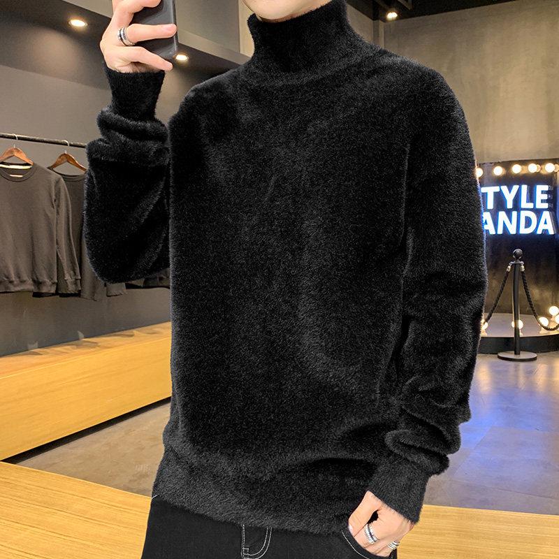 

Мужской утолщенный кашемировый свитер из искусственной золотой норки, со средним высоким воротником, трендовый в корейском стиле, теплая вязаная кофта для осени и зимы 3XL