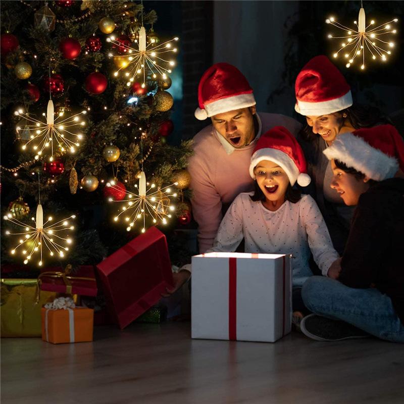LED Firework Fairy String Lights Battery Powered Starburst Hanging Lamp DIY Garland Twinkle Light for Christmas Wedding Festival Party Decoration