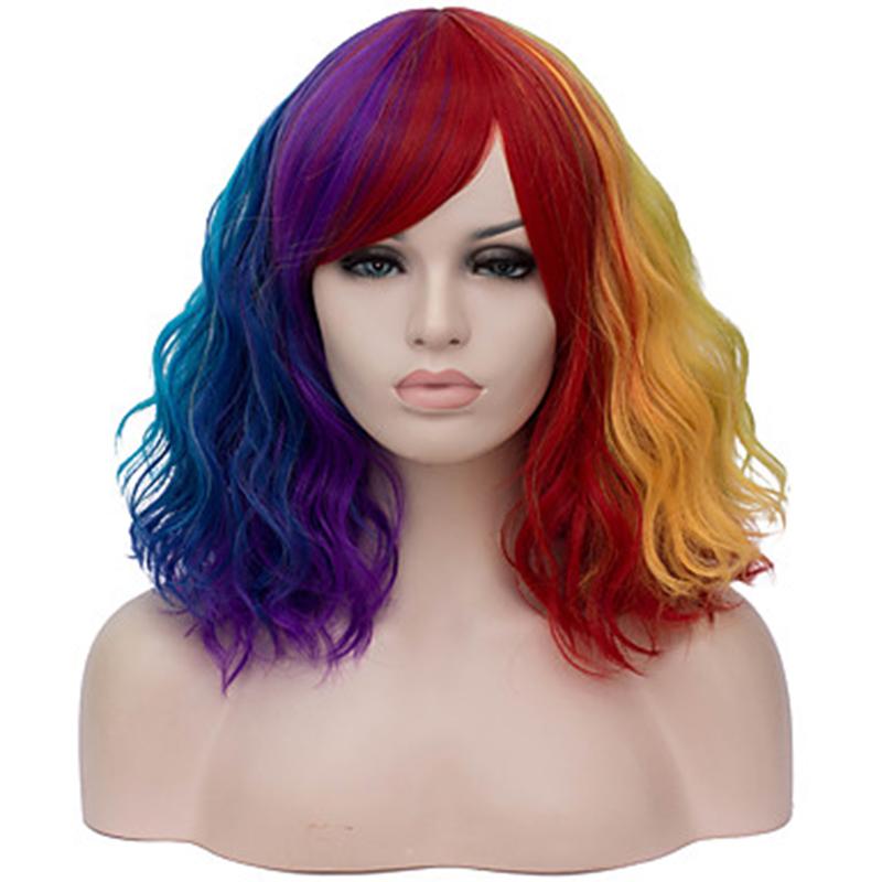4 Colors Colorful Wig Women Synthetic Hair Cosplay Wig Rainbow Multi Color Party Wigs