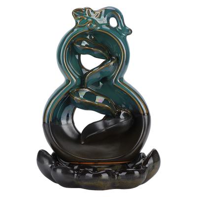 Quemador de Incienso de Flujo Inverso Base de Cerámica de Loto Forma de Calabaza Artesanía Manual Decoración del Hogar