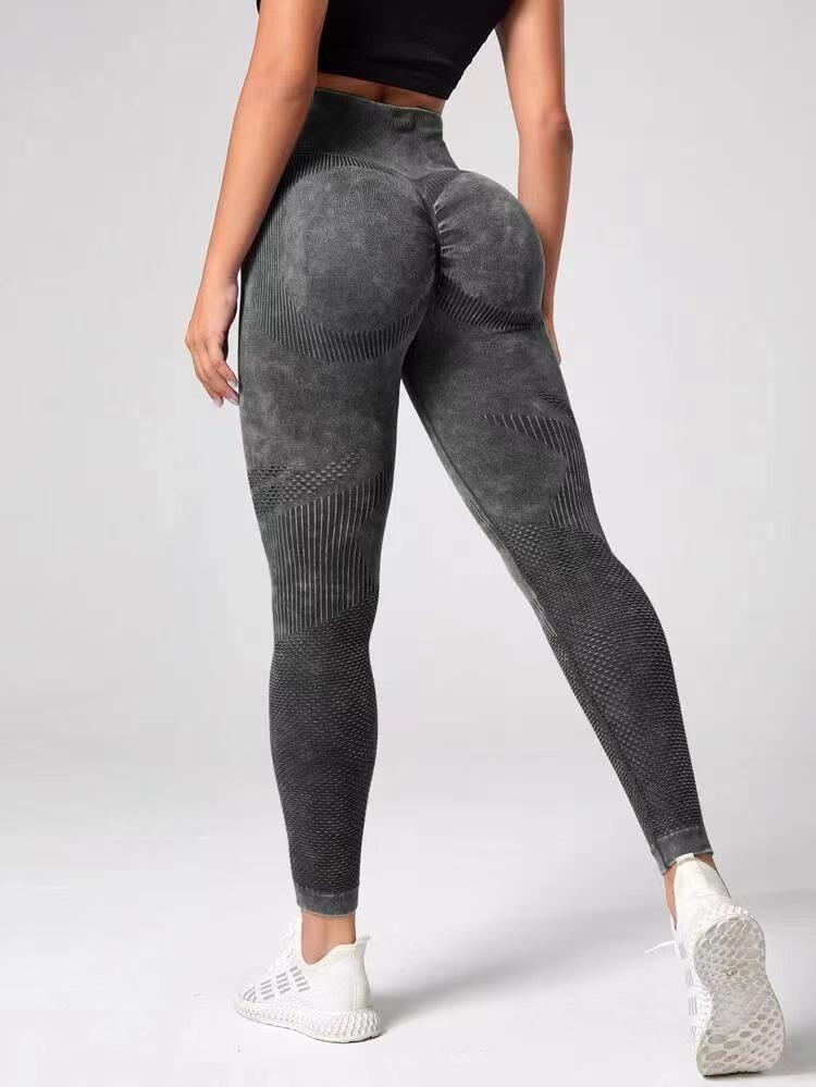 High Waist Seamless Yoga Pants - Women's Peach-Lift Tights, Washed Sanded for Fitness
