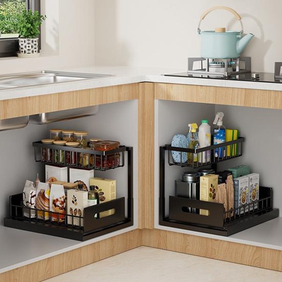 Storage Rack Seasoning Organizer Strong Load-bearing Rust-proof Pull-Out Design Kitchen Storage Shelf Spice Rack