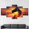 Dragon Fantasy Scenery 5 Piece Five Panel Canvas Print Modern Wall Art Poster Home Decor Gift For Him Her
