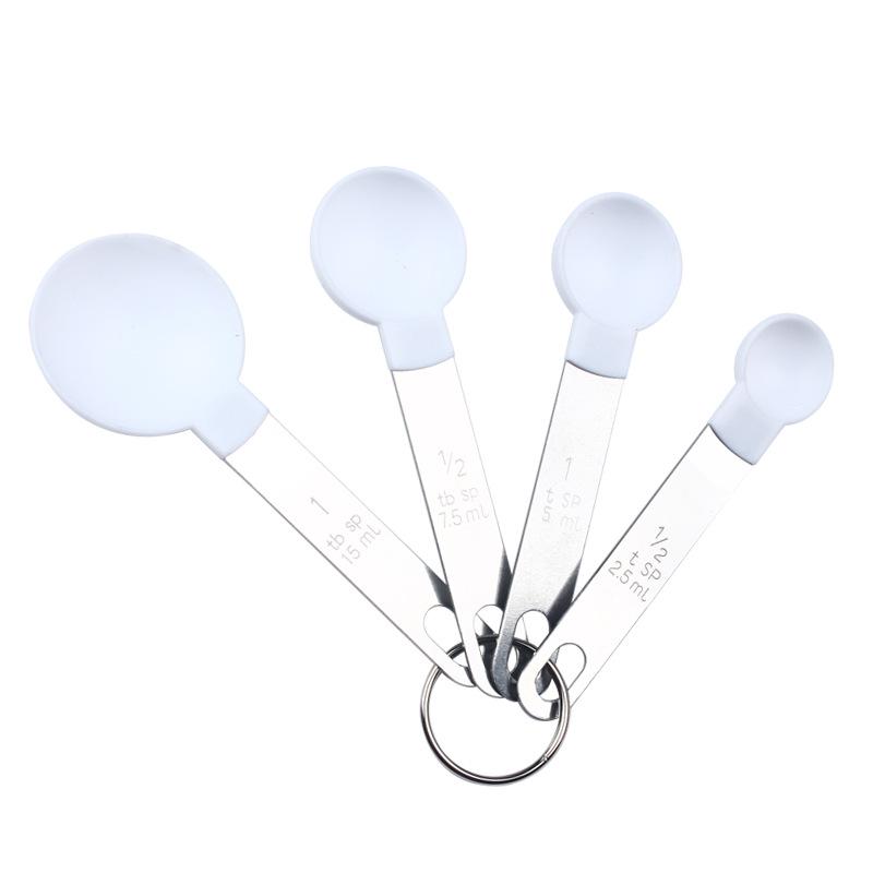 8-Piece Set: Stainless Steel Handle Plastic Measuring Cups & Spoons with Scale for Baking, Seasoning, and Coffee.