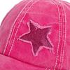 Foreign Trade New Pure Cotton Washed Ponytail Cracked Five-pointed Star Baseball Cap European/American Tide Curved Brim Ponytail Cap