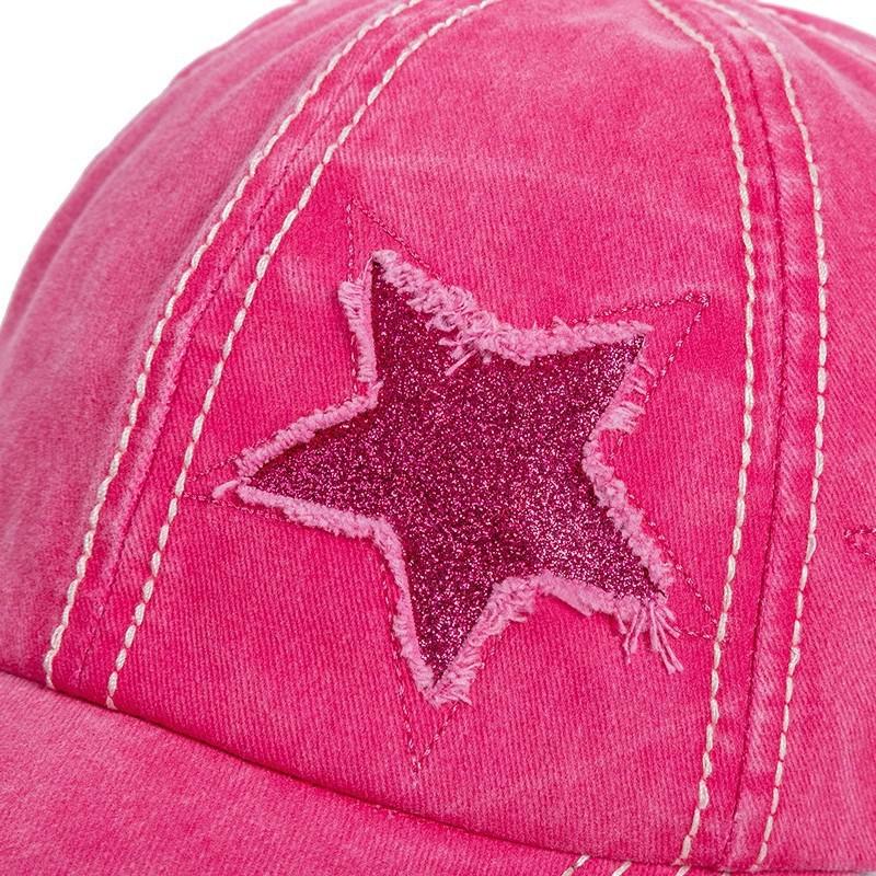 Foreign Trade New Pure Cotton Washed Ponytail Cracked Five-pointed Star Baseball Cap European/American Tide Curved Brim Ponytail Cap