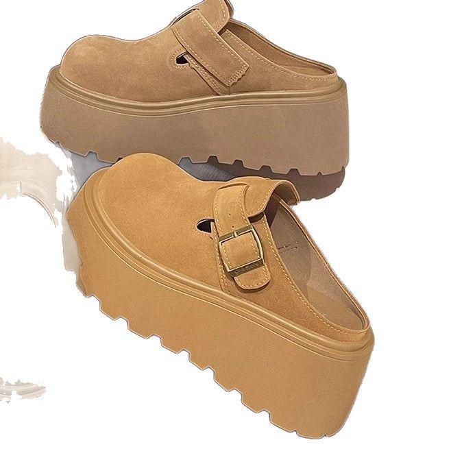 Halbschuh Damen Frühling 2025 Neu Dicke Sohle mit einer Höherlegung von 8CM Ein-Fuß-Pedal Boken Hausschuhe