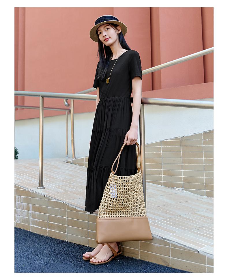 Jiuzi Anna Kou Elegant Temperament Needle Shuttle Splicing Waist Slimming Dress