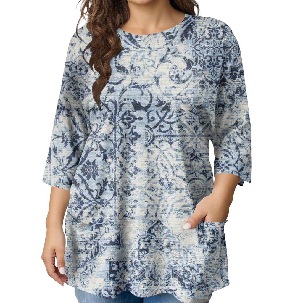 Damen Mode Übergröße Bedruckte Kurzarmbluse Für Elegantes Pendeln Und Freizeitkleidung