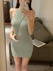 Women's Summer Off-Shoulder Knit Dress - Solid Color, Sexy Slim Fit, Waist-Cinched, Hip-Hugging Short Skirt