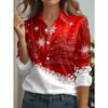 New women's casual long-sleeved shirt red background decoration snowflake Christmas tree pattern print