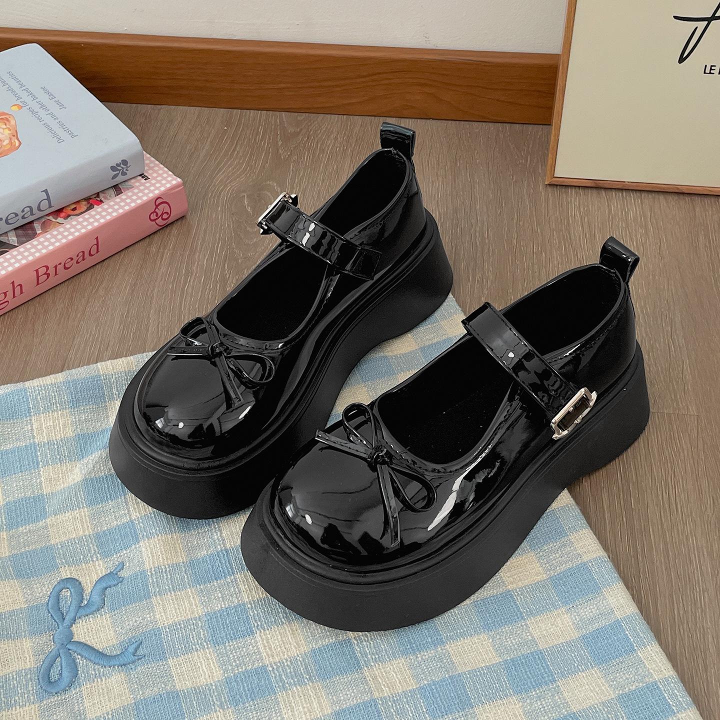 

Black French round head shallow mouth platform single shoes women s summer 2025 new models with skirts to increase the height of soft soles Mary Jan 35 чёрный