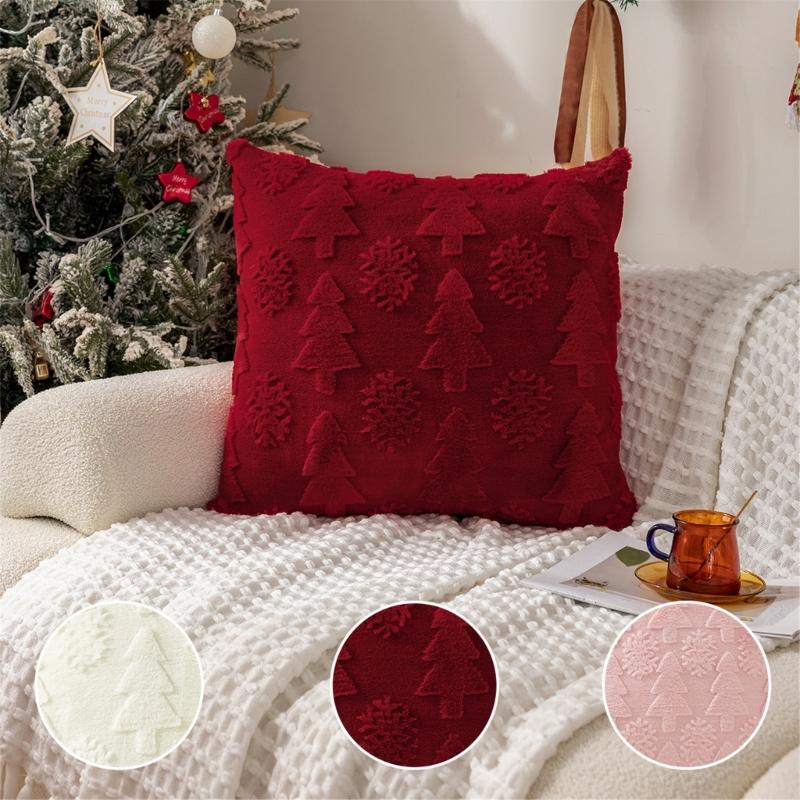 Christmas Celebration Pillow Cover With Invisible Closure Simple Cleaning Sturdy for Living Room Bedroom