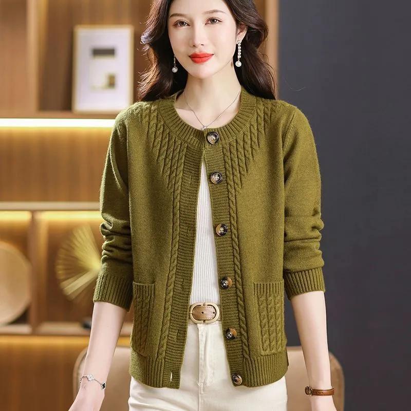 Round Neck Sweater Jacket Women's Spring and Autumn Loose Outer Top Large Size Western Style Short Knitted Cardigan