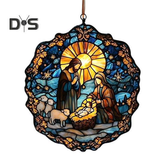 Ozdoba na szopkę bożonarodzeniową, ręcznie robiony okrągły łapacz słońca, pierwsze Boże Narodzenie dziecka, chrześcijański prezent religijny na choinkę, dekoracja okna